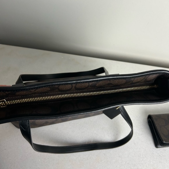 Coach Signature Brown and Black Tote with Wallet - Picture 7 of 16